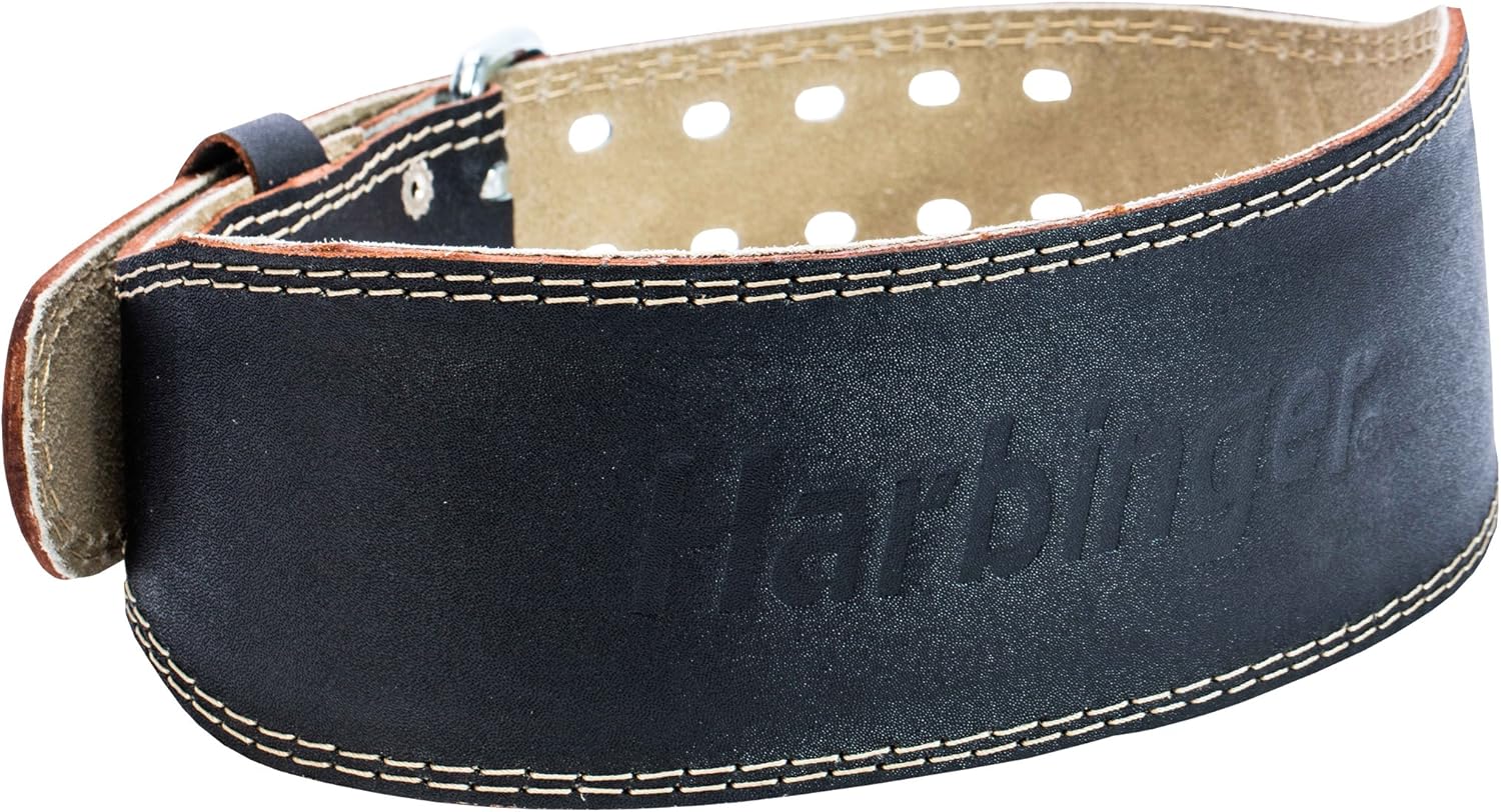 Harbinger Padded Leather Contoured Weightlifting Belt with Suede Lining and Steel Roller Buckle