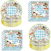 80 Pcs Tea Party Plates and Napkins for 40 Guests Tea Party Supplies Disposable Tableware Set White & Blue Teacup Paper Plates Napkins for Birthday Baby Shower, Teacup Theme Partys Supplies