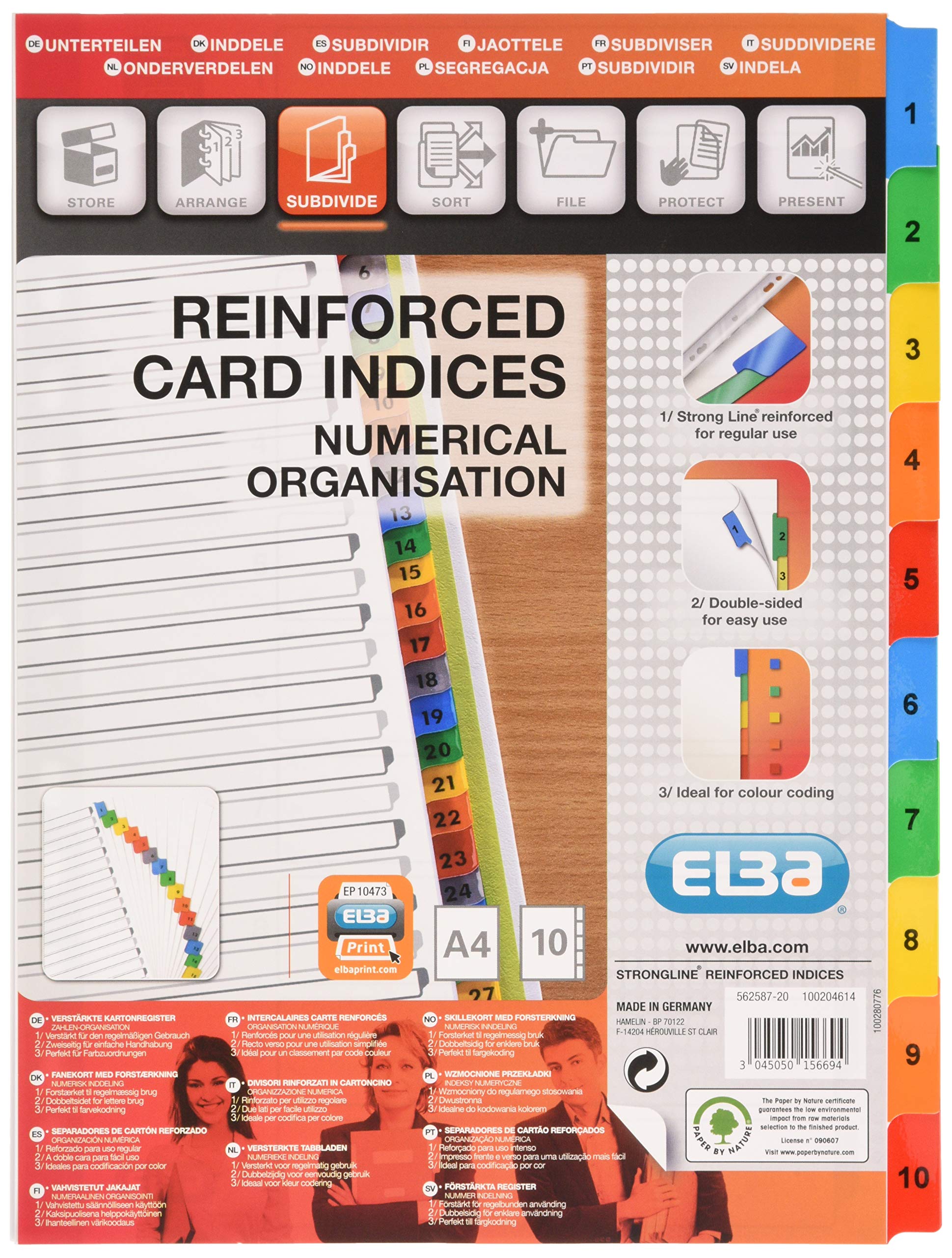 Elba Witte Kartonnchen Tabbladen met Gekleurde tabs A4 10 tabs 1-10 11 gaats wit