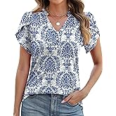 Rapbin Womens Spring Summer Petal Short Sleeve Tops V Neck Tunic Business Work Blouses Fashion 2026