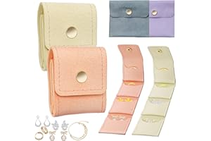 AELOER 4 PCS Mini Travel Jewelry Bag, 2 Middle + 2 Small Jewelry Organizer Pouch Foldable for Necklaces, Earrings, Rings, Bracelet, Small and Compact Jewelry Case with Buckle for Women Travel Essentials