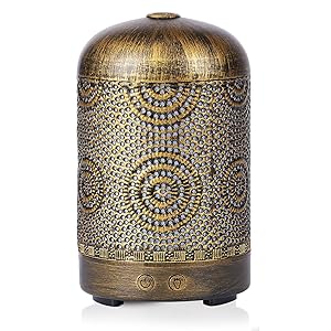 Bronze Art Aromatherapy Essential Oil Diffuser,Humidifier,Ultrasonic Quiet,Cool Mist,Adjustable Time Setting,Color Light Changing,Waterless Auto Off,for Baby,Home,Office,Yoga,Birthday,Gift,Decorative