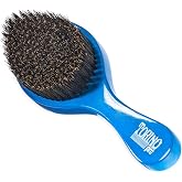 Torino Pro Wave Brushes by Brush King - Medium Curve Waves Brush #350 - Blue, Boar Bristles, Oval, for 360 Waves Hair Care