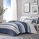 Nautica - King Comforter Set, Cotton Reversible Bedding with Matching Shams & Bonus Decorative Pillows (Westport Navy, King)