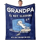 Pezolen Grandpa Gifts Blue Blanket 60"x50", Best Gifts for Grandpa, Funny Grandfather Birthday Gift from Grandkids/Granddaughter/Grandson, Grandpas is Not Sleeping Napping Throw