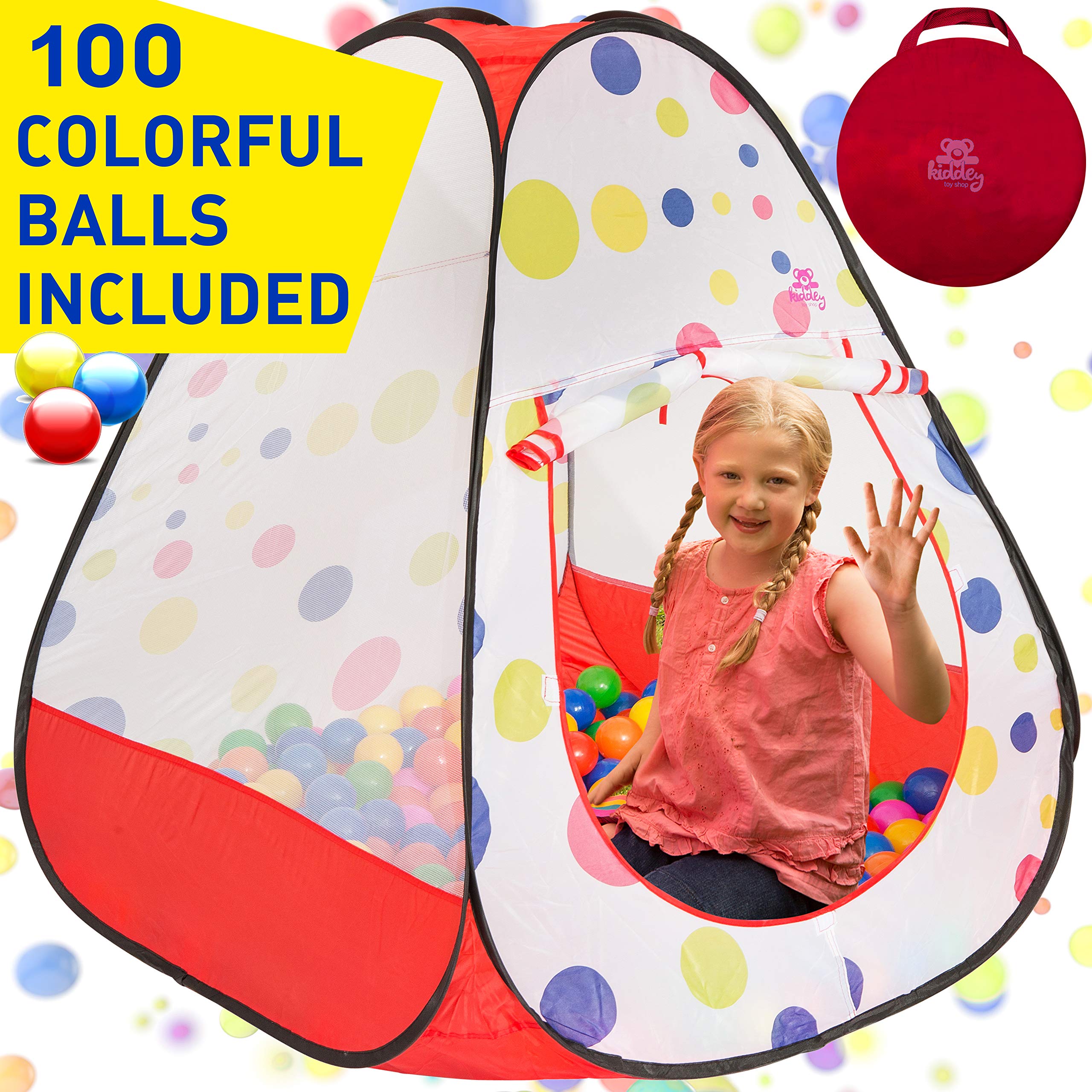 Kids Play Tent with 100 Balls – 39″x39″ Pop-Up Ball Pit Playhouse – Indoor/Outdoor Toy with Mesh Windows & Carry Bag