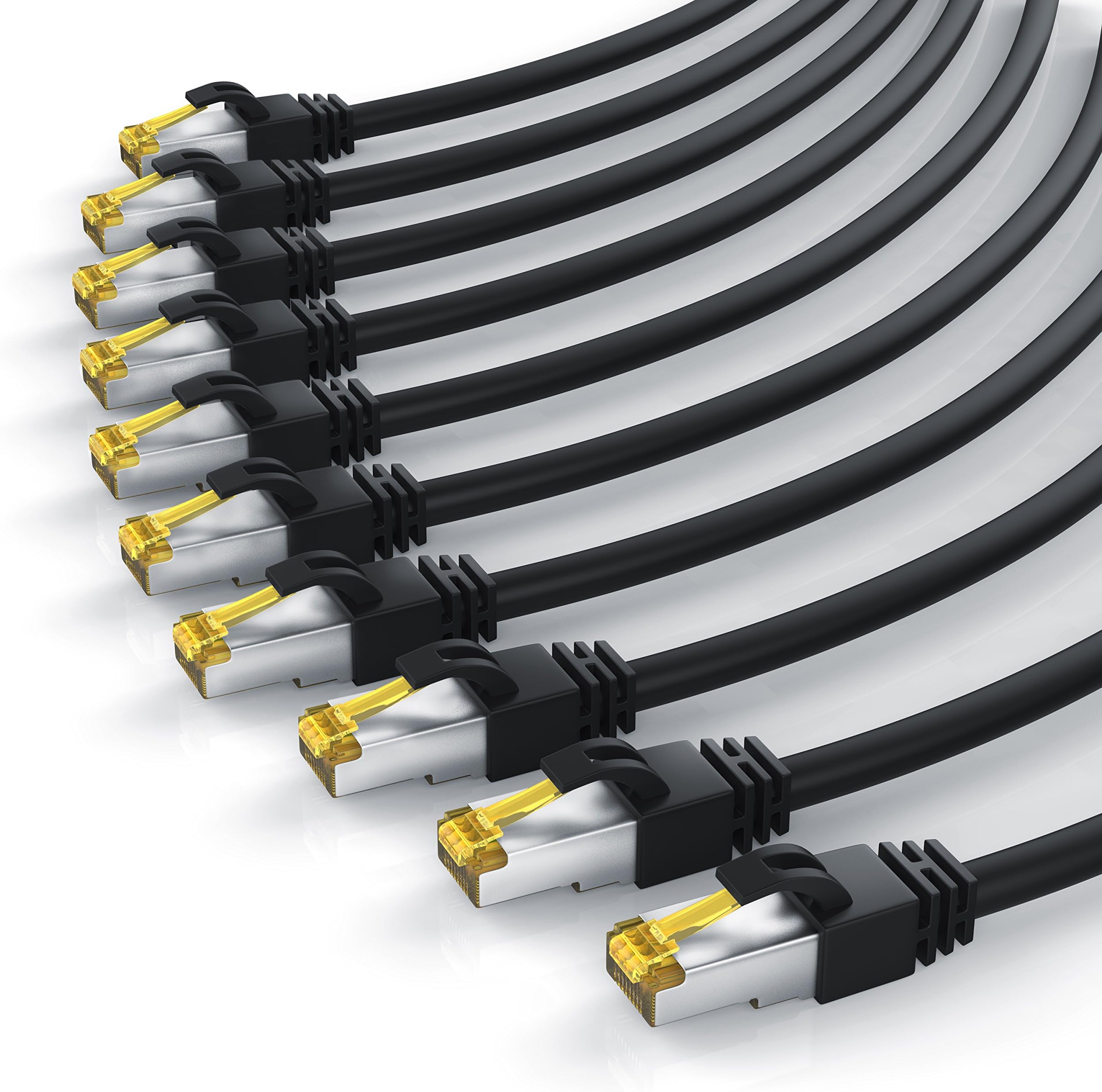 Multipack 10 x 0,25m CAT 7 Network Gigabit Ethernet LAN cables - 10000 Mbits - patch cables -Cat. 7 raw cable SFTP PIMF shielding with RJ45 connector - Switch Router Modem Access Point