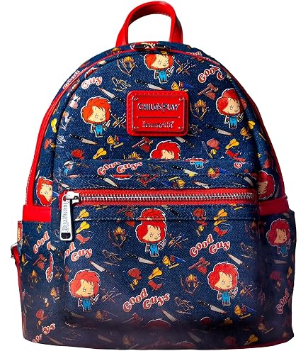 Child's Play Good Guy Chucky Doll Denim AOP Mini Backpack, Horror Fashion Bag