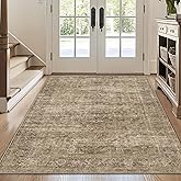 FMFUNCTEX 3x5 Washable Area Rug Brown Vintage Neutral Distressed Non Slip Low Pile Traditional Retro Indoor Carpet for Entryway Entrance Soft Rug Living Room Bedroom Kitchen Dining Office Laundry