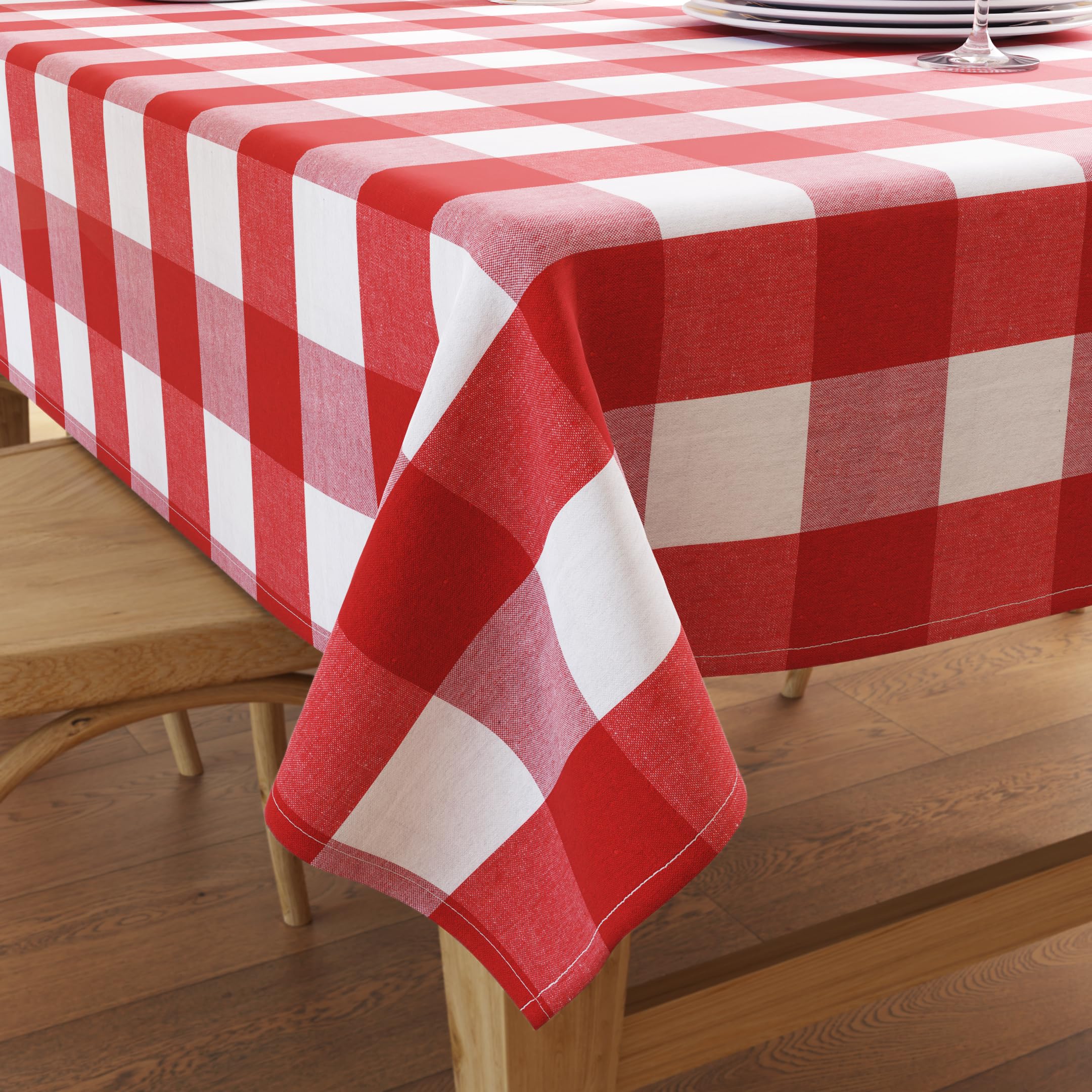 Encasa XO Dining Table Cover | 56"x72" Recycled Cotton Tablecloth | Buffalo Red Checks Design Table Cloth For Decoration - Machine Washable. — image 1