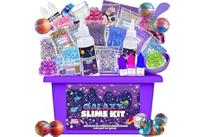 Mini Galaxy Slime Making Kit, Galaxy Slime Ball with Glow in The Dark Stickers, DIY Glitter Crunchy Foam Butter Slimes Party 