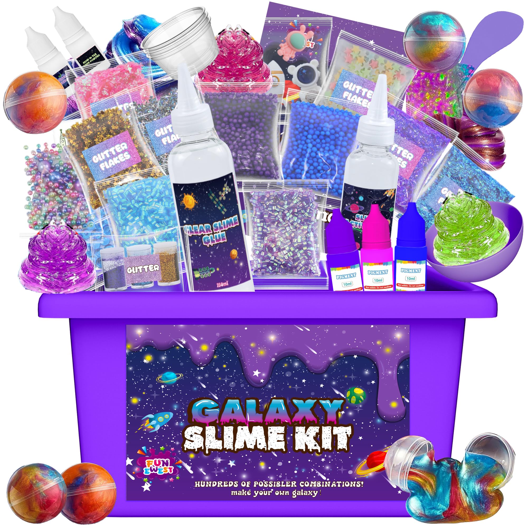 Funewest Galaxy Slime Making Kit for Girls Boys, Fluffy Butter Cloud and Foam Slime, Christmas & Birthday DIY Toy Gifts for Boys and Girls Aged 6-12