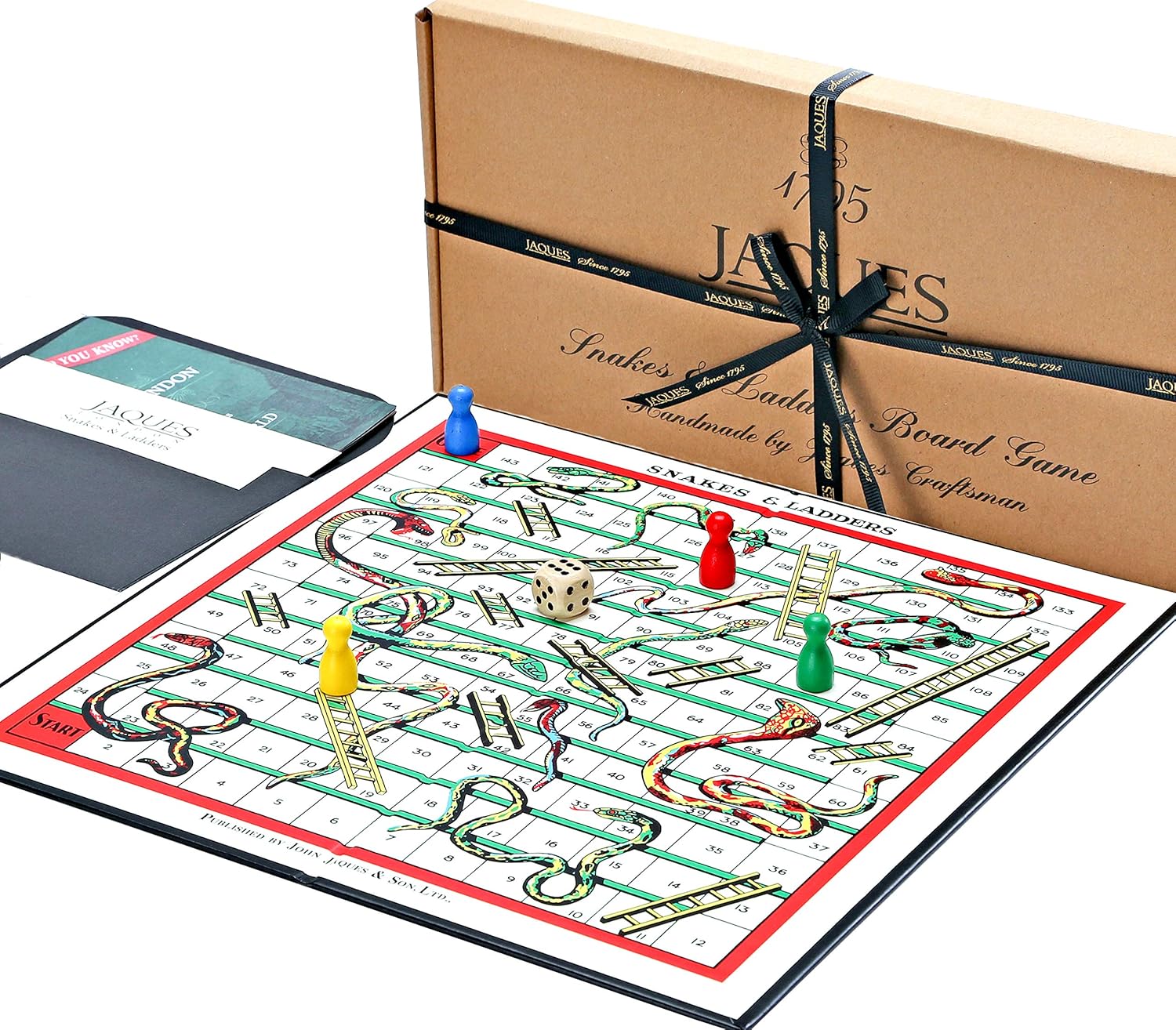 Snakes & Ladders 12 Snakes and Ladders Board Game with Wooden Pieces by Jaques of London