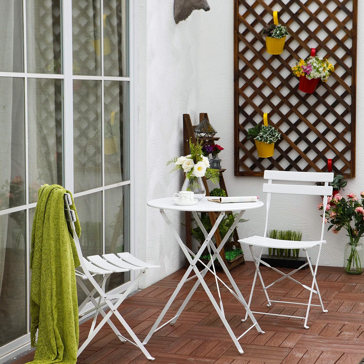 Grand patio Premium Steel Patio Bistro Set, Folding Outdoor Patio Furniture Sets, 3 Piece Patio Set of Foldable Patio Table and Chairs, White : Garden & Outdoor