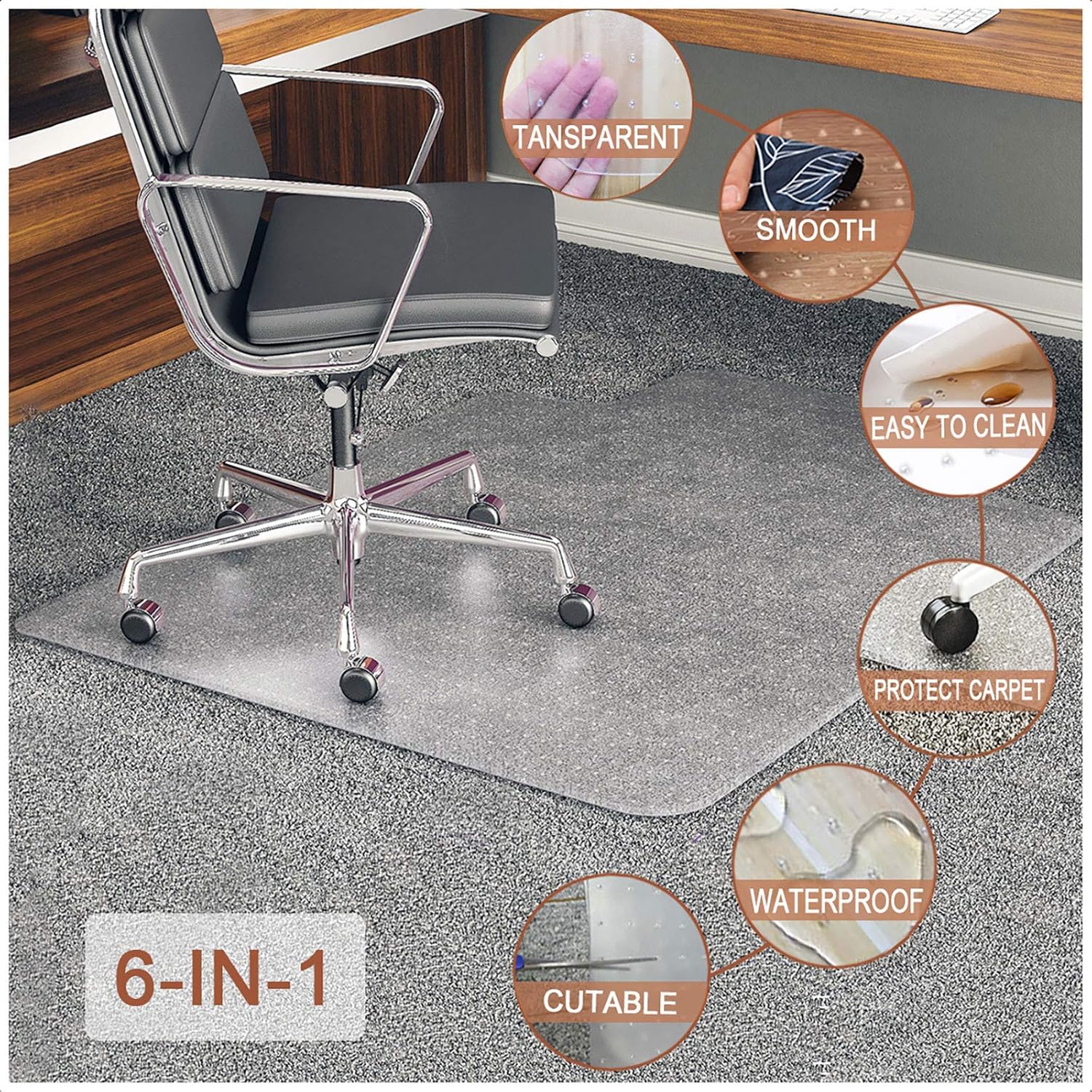 Chair-Mat-with-Lip, Desk-Chair-Mat, Chair-Mat-for-Carpet, YOUKADA Heavy Duty Chair Mat, Desk Chair Mat with Lip for All Carpets, 86 x 109 cm/34 x 43 inches : Office Products