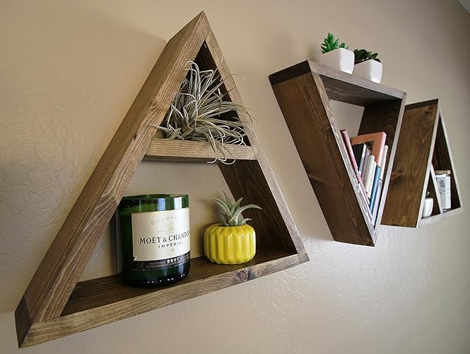 Wood Triangle Shelf - CUSTOM COLOR - Crystal Display Shelf - Geometric Wall Shelves - Dorm Decor - Mid Century Modern - Single or Set of Three Available