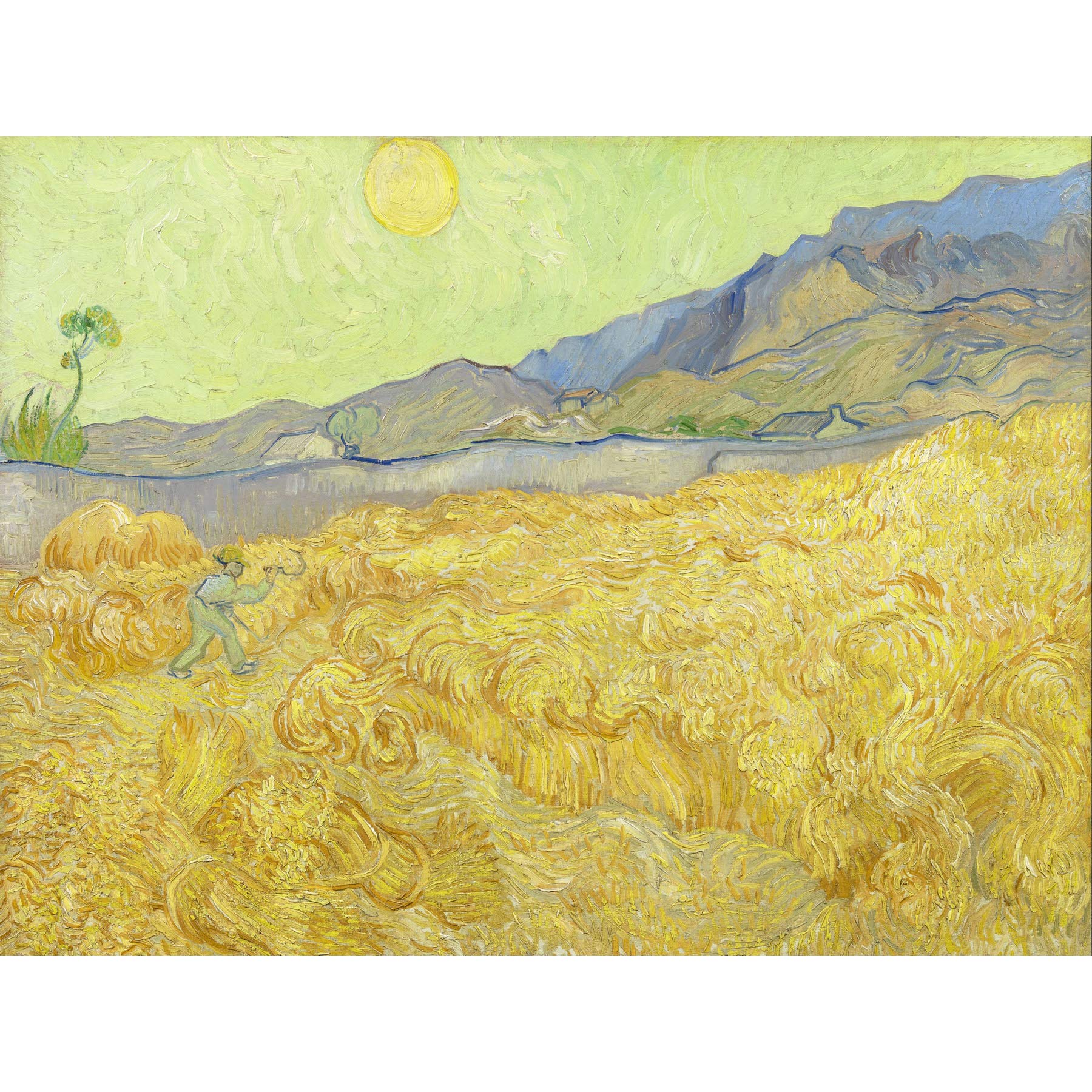 Vincent Van Gogh Wheatfield With A Reaper Large Wall Art Print Canvas Premium Poster Mural