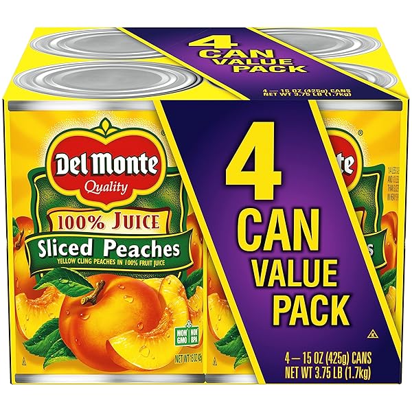 DEL MONTE YELLOW CLING SLICED CANNED PEACHES IN 100% JUICE, 15 OZ CANS (PACK OF 4)