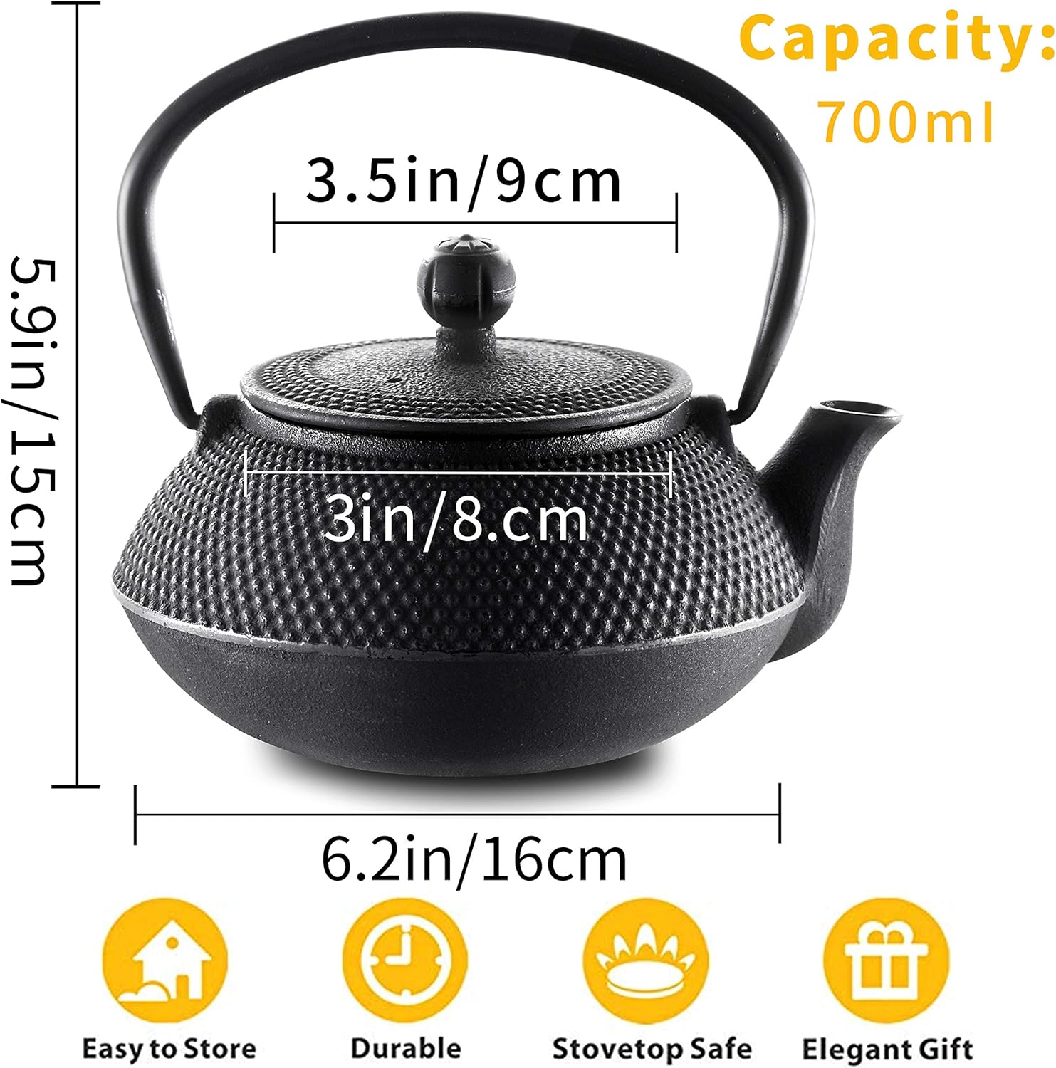 Velaze Iron Teapot set, Traditional Japanese Tetsubin Tea Kettle Cast Iron Teapot with Stainless Steel Infuser - Image 3