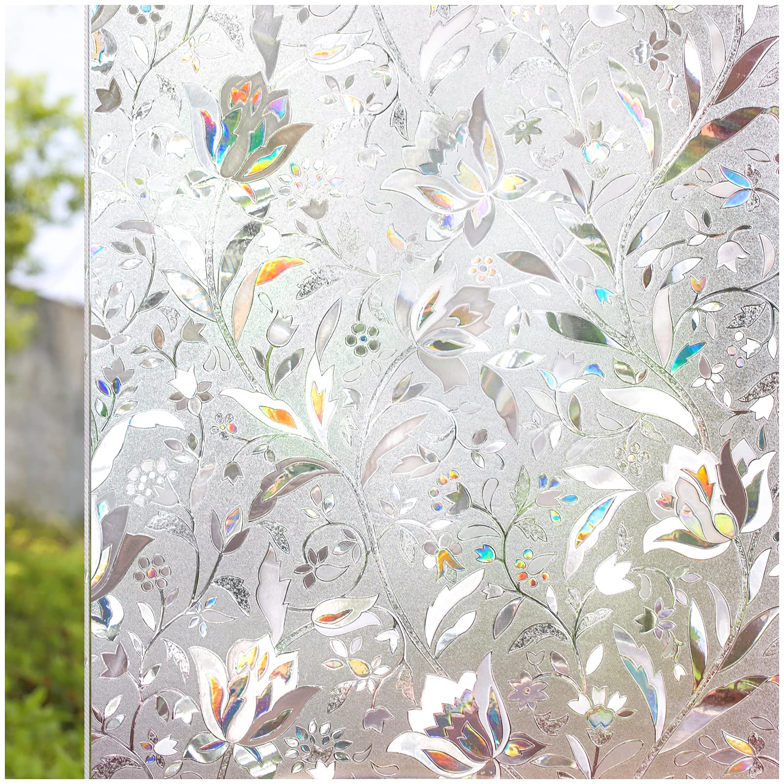 CottonColors Privacy Window Film Frosted Glass Stickers Static Self Adhesive 3D Flowers Decoration 90x300cm