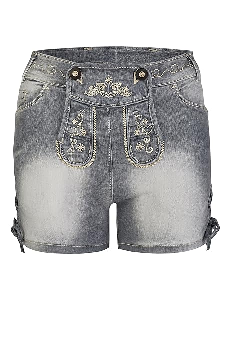 Damen Stretch Trachtenjeans Johanna (Gr. 30-44) Kurze Jeans mit Lederhosenoptik