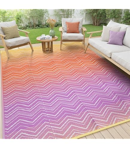 Grand Tapis D'Extérieur Lush Ambience – 2,4x3m Orange – En Paille Plastique Pour Camping, Terrasse, Jardin – Léger Et Lavable