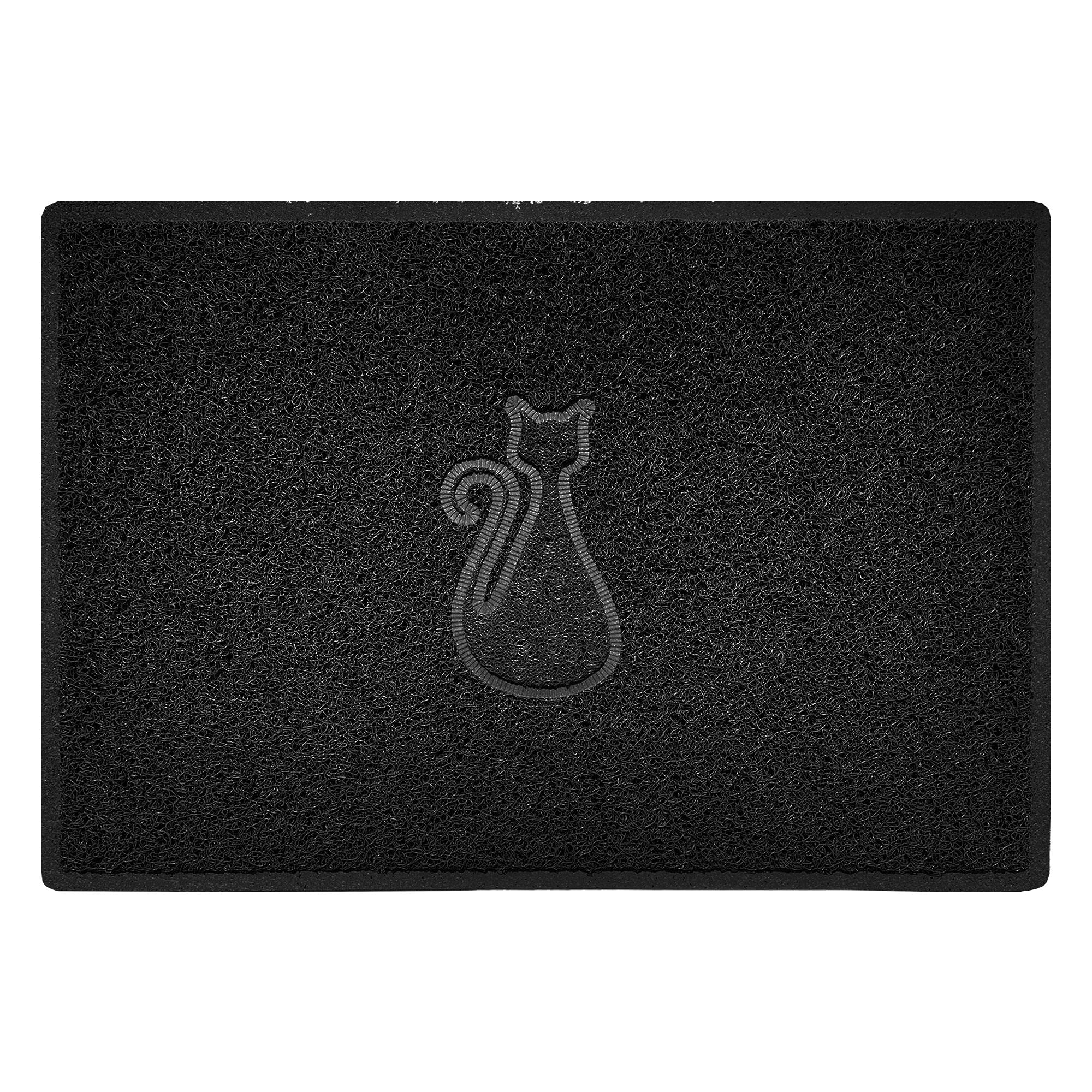Nicoman CAT Shape Cat Litter Box Mat, Dog Food Feeding Tray Matt, Non-Slip, Easy Clean, Washable(90x60cm,Large),BLACK