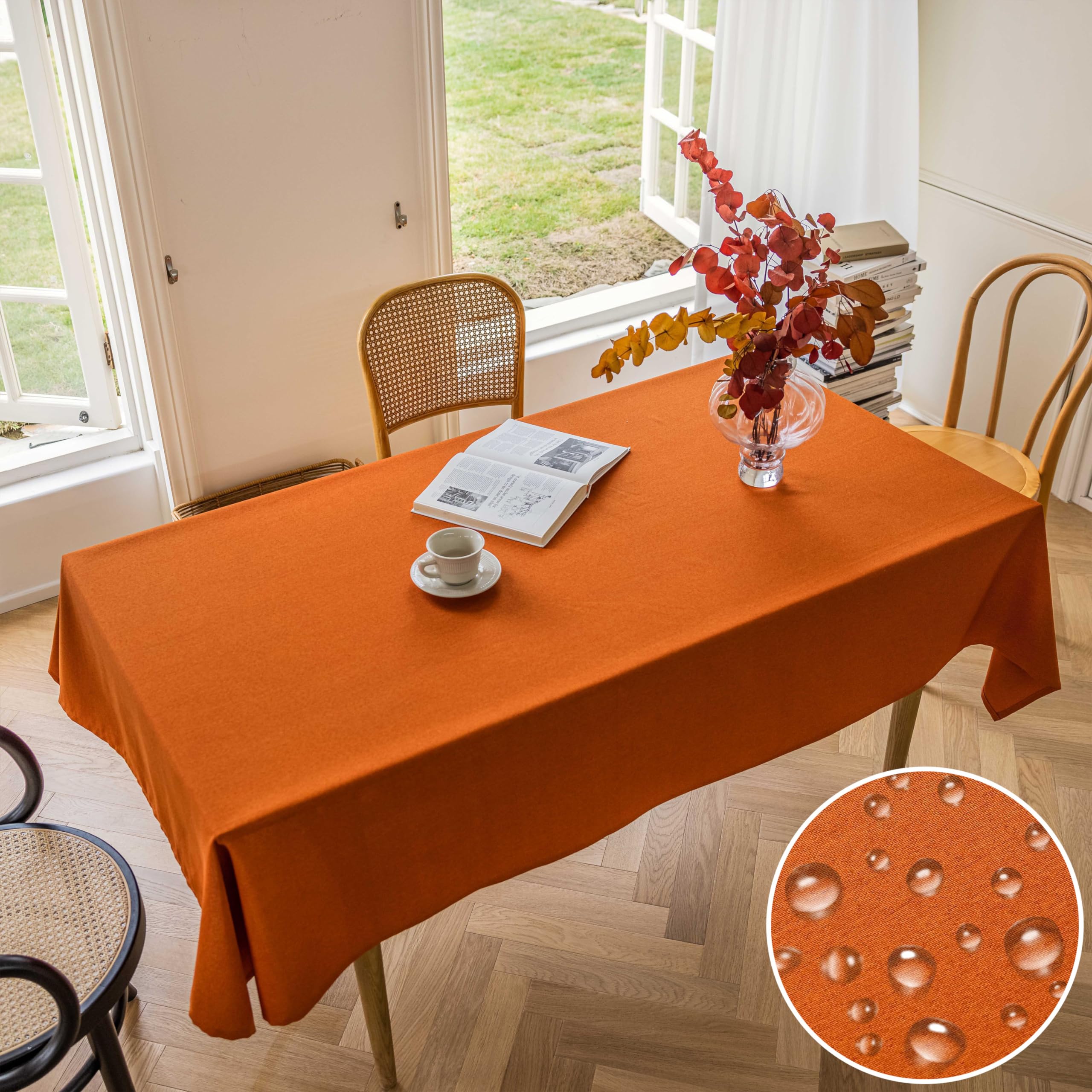 Home Brilliant Coffee Table Cloth Faux Linen Waterproof Dust-Proof Table Protector for Kitchen Thanksgiving Decorative Autumn Decorations, Orange, 140CM x 183CM