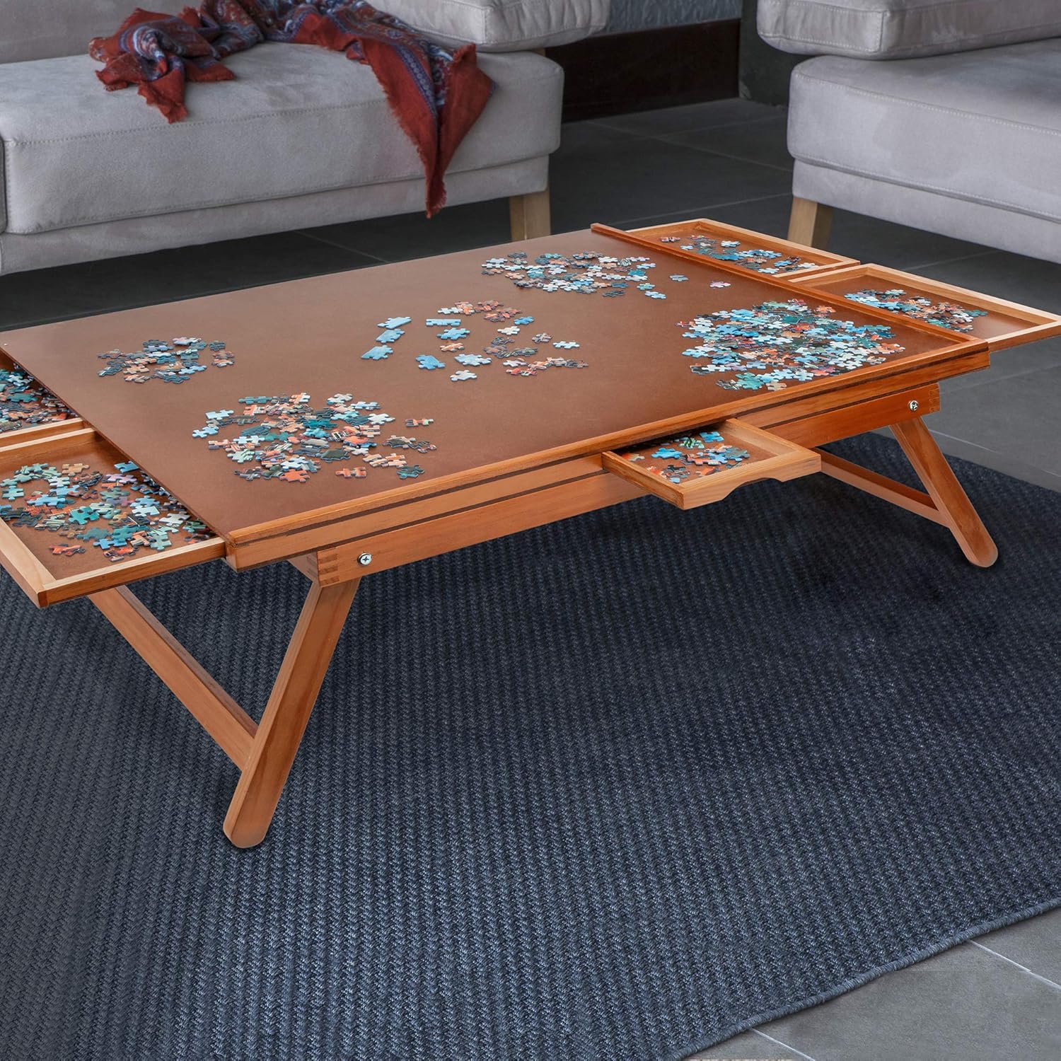 Jumbl Puzzle Board Rack | 27” x 35” Wooden Jigsaw Puzzle Table w/ 6 Storage & Sorting Drawers | Smooth Plateau Fiberboard Work Surface & Reinforced Hardwood | for Games & Puzzles Up to 1,500 Pieces: Toys & Games