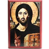 Wooden Greek Orthodox Christian Icon 6th Century Jesus Christ Pantocrator from St Catherine Monastery in Sinai (4.5" x 6.5") (Poplar Wood)