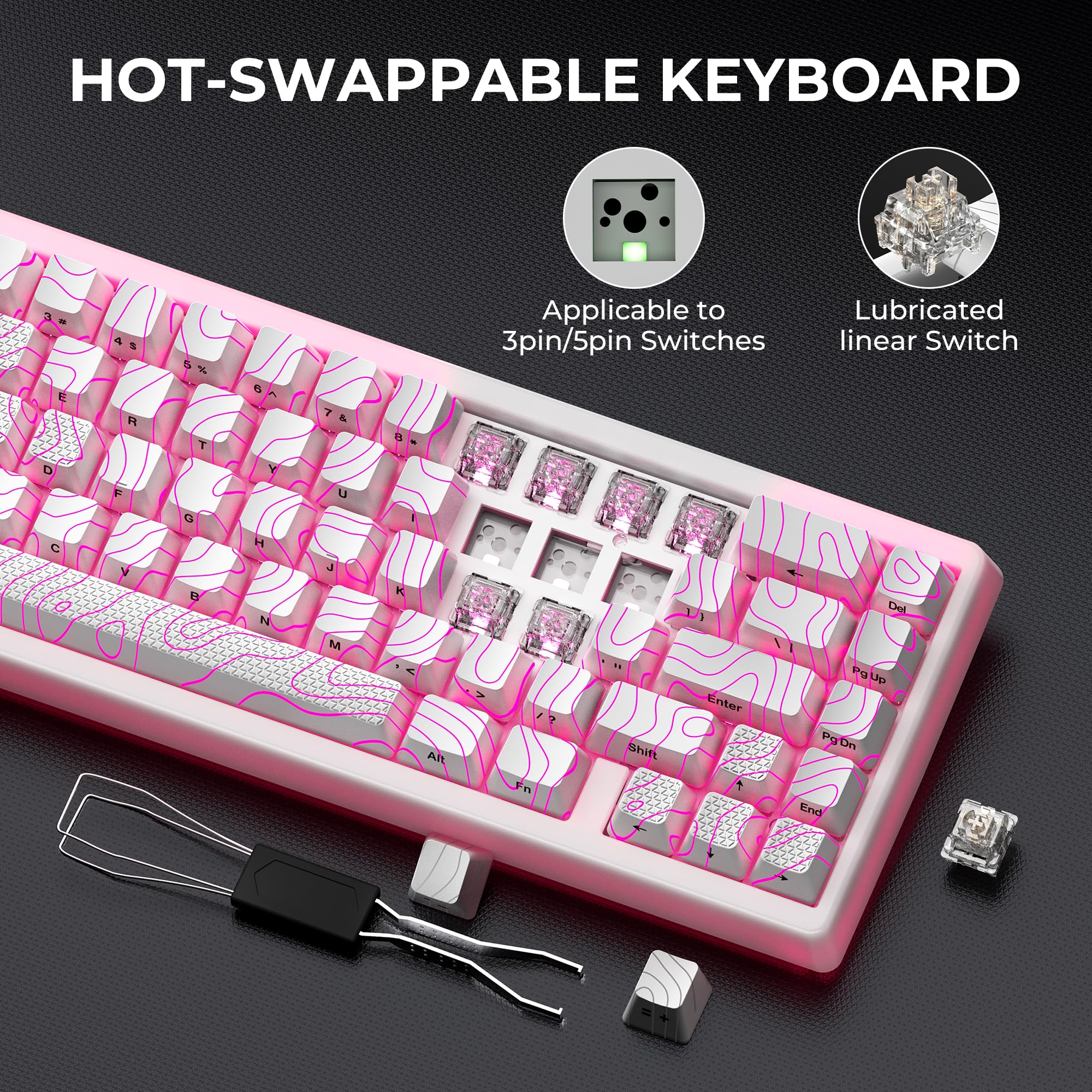 HITIME x XVX M67 Wireless 60% Percent Keyboard, QMK/VIA Topographic Gaming Keyboard, Tri-Mode Thocky Creamy Mechanical Key Board, Hot Swappable Gasket Mount RGB IMD Tech for Win/Mac(JadeStone)
