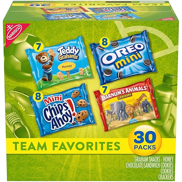 NABISCO TEAM FAVORITES VARIETY PACK, OREO MINI, CHIPS AHOY! MINI, TEDDY GRAHAMS HONEY & BARNUM’S ANIMAL CRACKERS, 30 SNACK PACKS