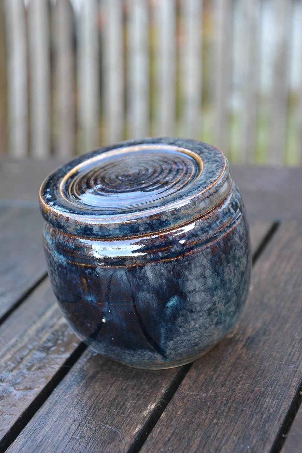 Beurrier à Eau En Céramique Avec Couvercle - Design Rétro Bleu Profond - Pour Beurre Frais Et Tartinable