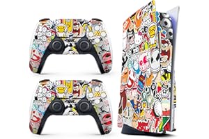 HK STUDIO Skin Sticker for Game Console 5 Cover - Sticker Bomb, Compatible with Both Disc Edition & Digital Edition (not Slim Ver) - 2 Controller Skins & Console Skin - No Bubble, Full Protection, Removable