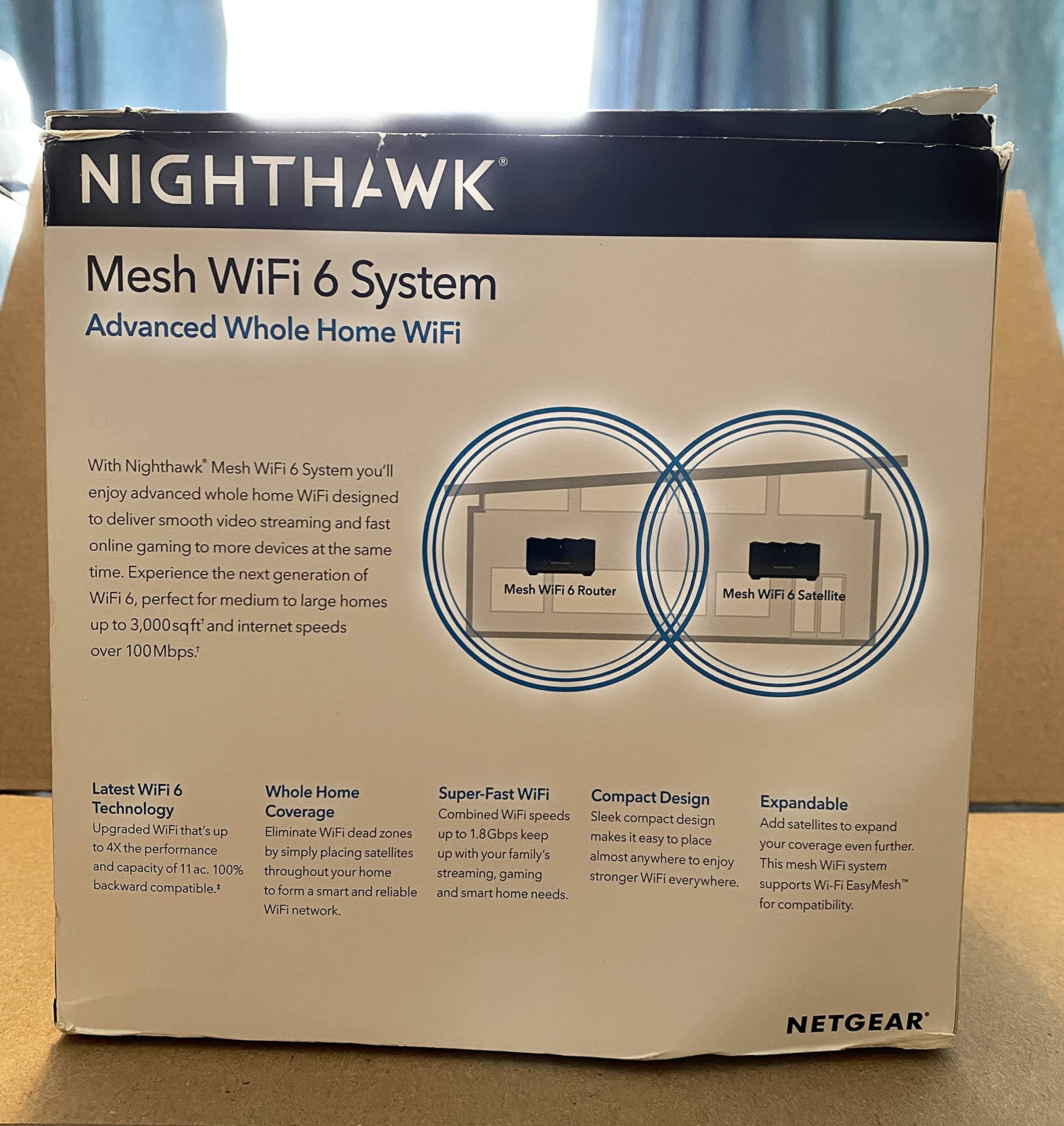 NETGEAR Nighthawk Whole Home Mesh WiFi 6 System (MK62) - AX1800 Router with 1 Satellite Extender, Coverage up to 3,000 sq. ft. and 25+ Devices