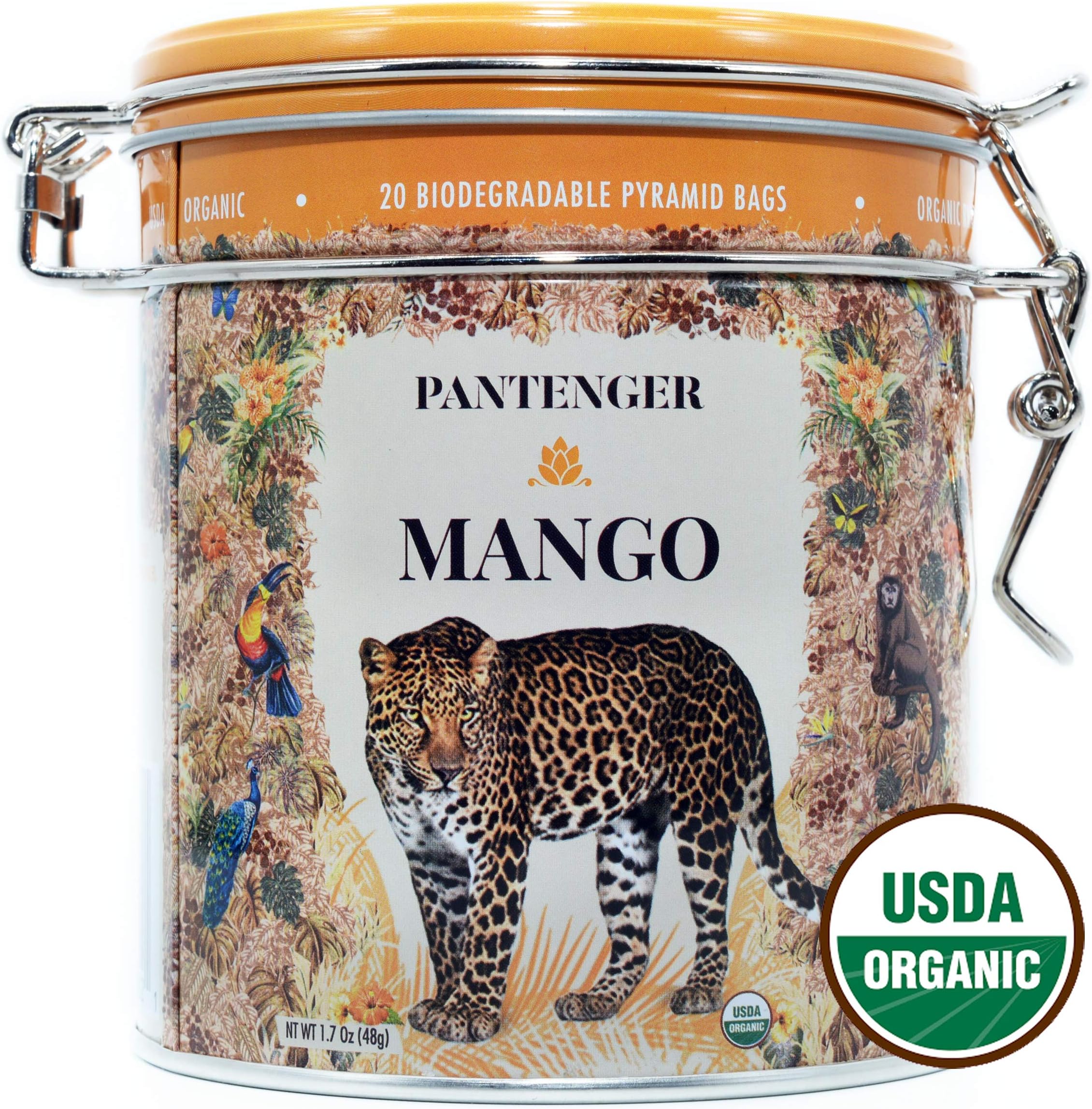 Pantenger Mango Tea Bags. USDA Organic. Black Tea Leaves, Mango Pieces and Marigold Petals. 20 Tea bags.