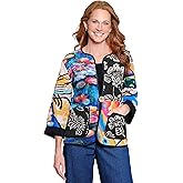 john mark womens Mix Print Quilted Jacket With Patch Pockets and Long Sleeves