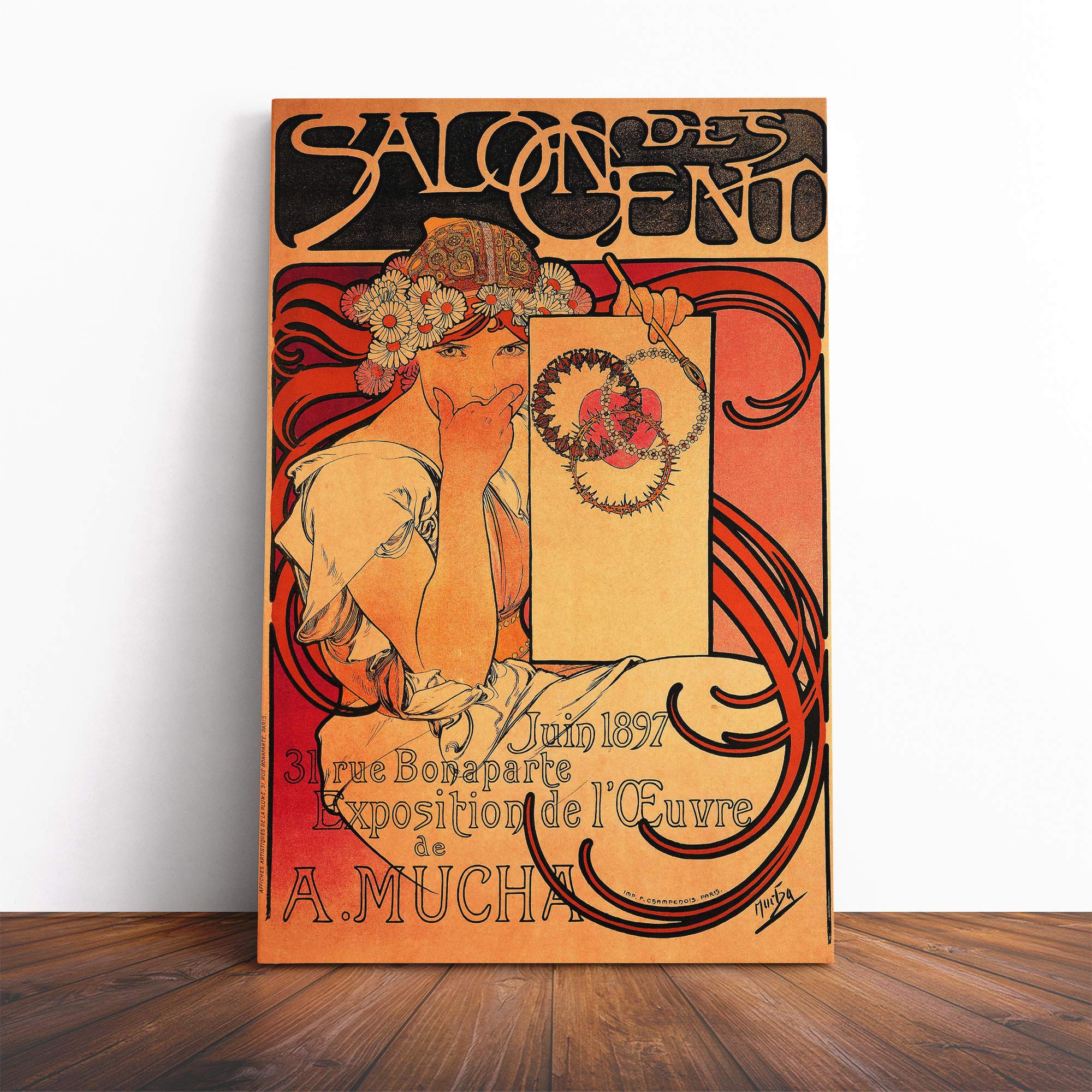 Alphonse Mucha Painting Lady Canvas Print | Gallery Wrapped 30mm Frame Wall Art | 20x14 inches | Ready to Hang | Modern People Picture | Living Room Bedroom Lounge Office