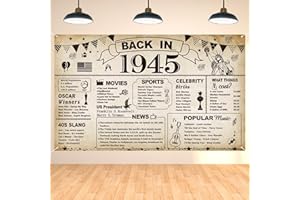 DARUNAXY 80th Birthday Party Decorations, Vintage Back in 1945 Banner 80 Year Old Birthday Party Poster Supplies Vintage 1945 Backdrop Photography Background for Men & Women 80th Class Reunion Decor