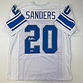Facsimile Autographed Barry Sanders Detroit White Reprint Laser Auto Football Jersey Size Men's XL
