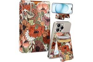 Shorogyt for Magsafe Wallet Magnetic Card Holder for Women - Cute Phone Wallet for Apple for iPhone 15/14/13/12 Series,RFID Blocking Stand Printed Leather Fit 5 Cards,Mushroon Flower