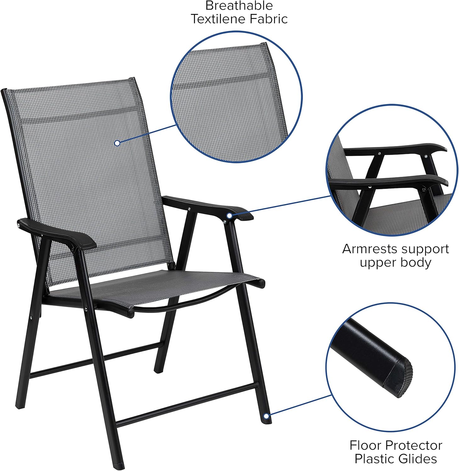 Flash Furniture Black Outdoor Folding Patio Sling Chair (2 Pack) : Garden & Outdoor