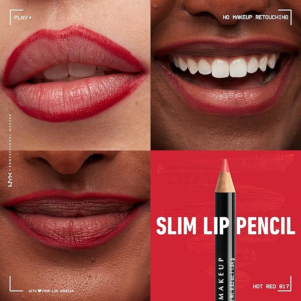 NYX PROFESSIONAL MAKEUP SLIM LIP PENCIL, LONG-LASTING CREAMY LIP LINER – HOT RED