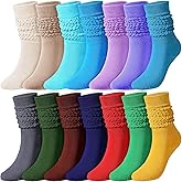 Jeere 14 Pairs Slouchy Socks for Women Color High Sock Scrunch Socks Extra Long Knee Sock, Size 9-11 Valentine's Day Gift(Fresh Color)