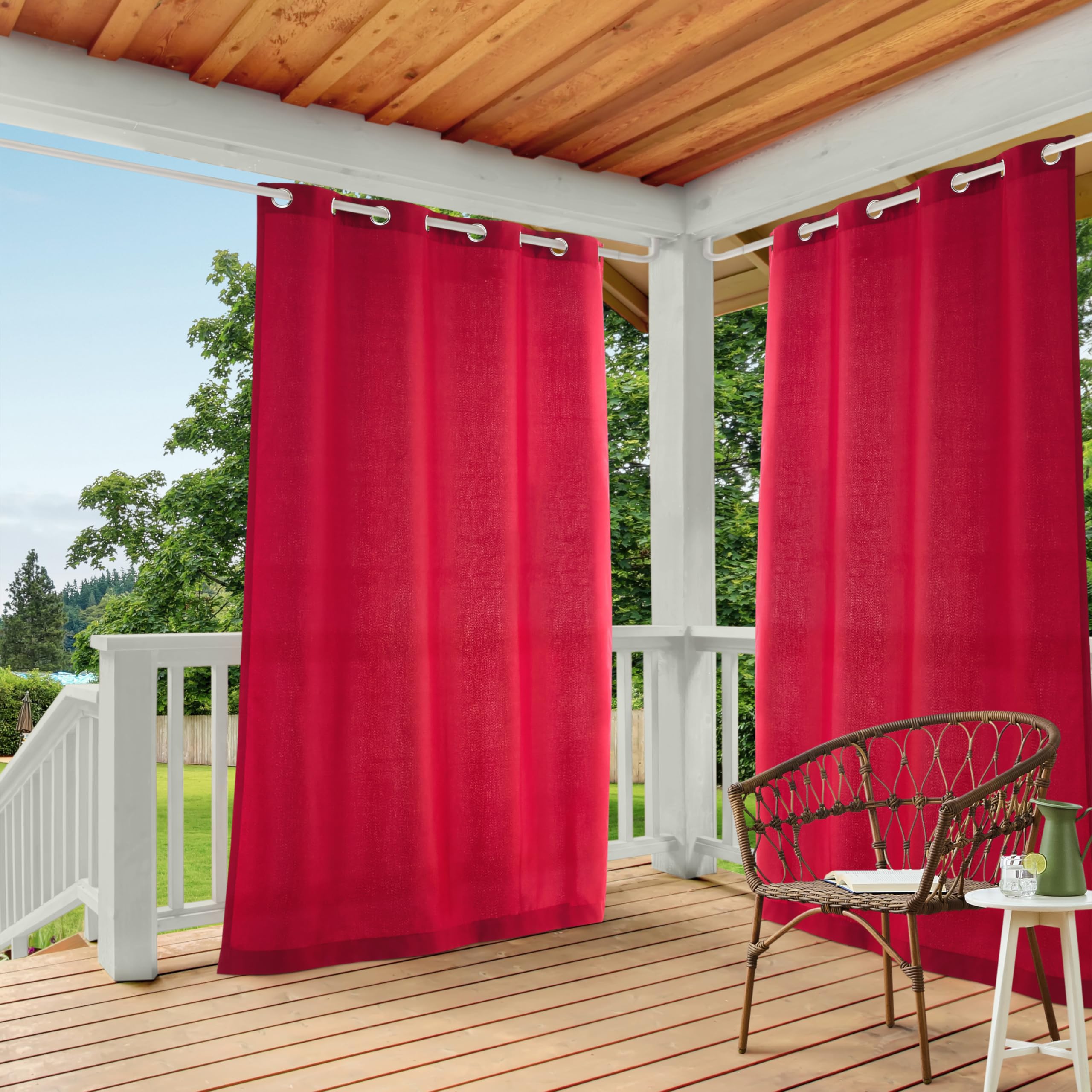 Photo 1 of TOWN & COUNTRY BASICS Cabana Solid Heavyweight Indoor Outdoor Curtains, Light Filtering Opacity with Grommet Top, Water Repellent, 2-Pack Set, 54"x96", Radiant Red
