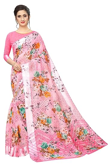 Womens Digital Linen Saree with Unstitched Blouse Piece (DigiCrunchy)