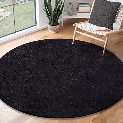 the carpet Relax Modern Fluffy Short Pile Rug Black 120 x 120 cm Round