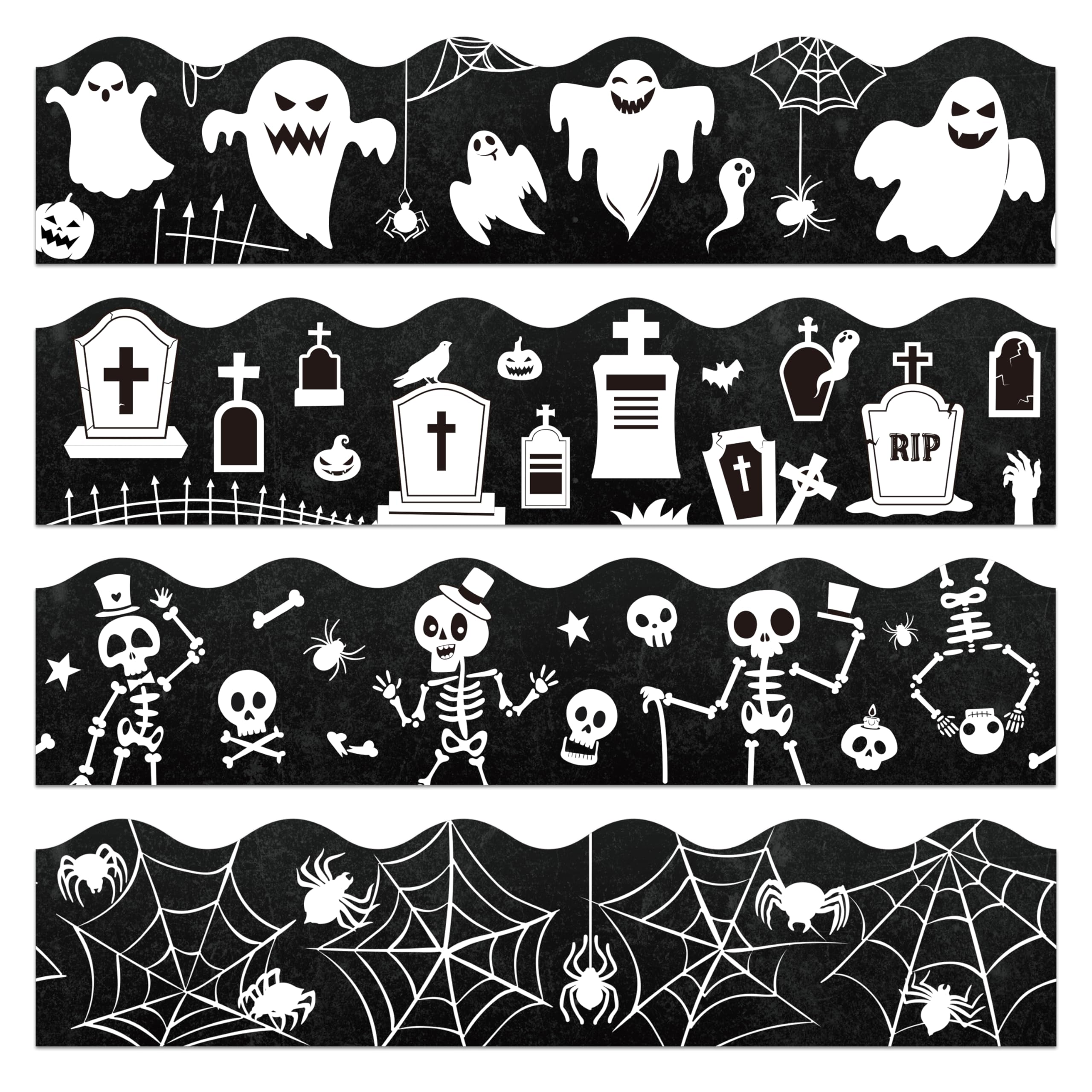 Photo 1 of ++2 PACK+++BeYumi Halloween Bulletin Board Borders - 80Pcs Halloween Black Horror Bulletin Board Boo Spider Web Skull Tombstone Border Trim Decor School Classroom Office Chalkboard Decoration