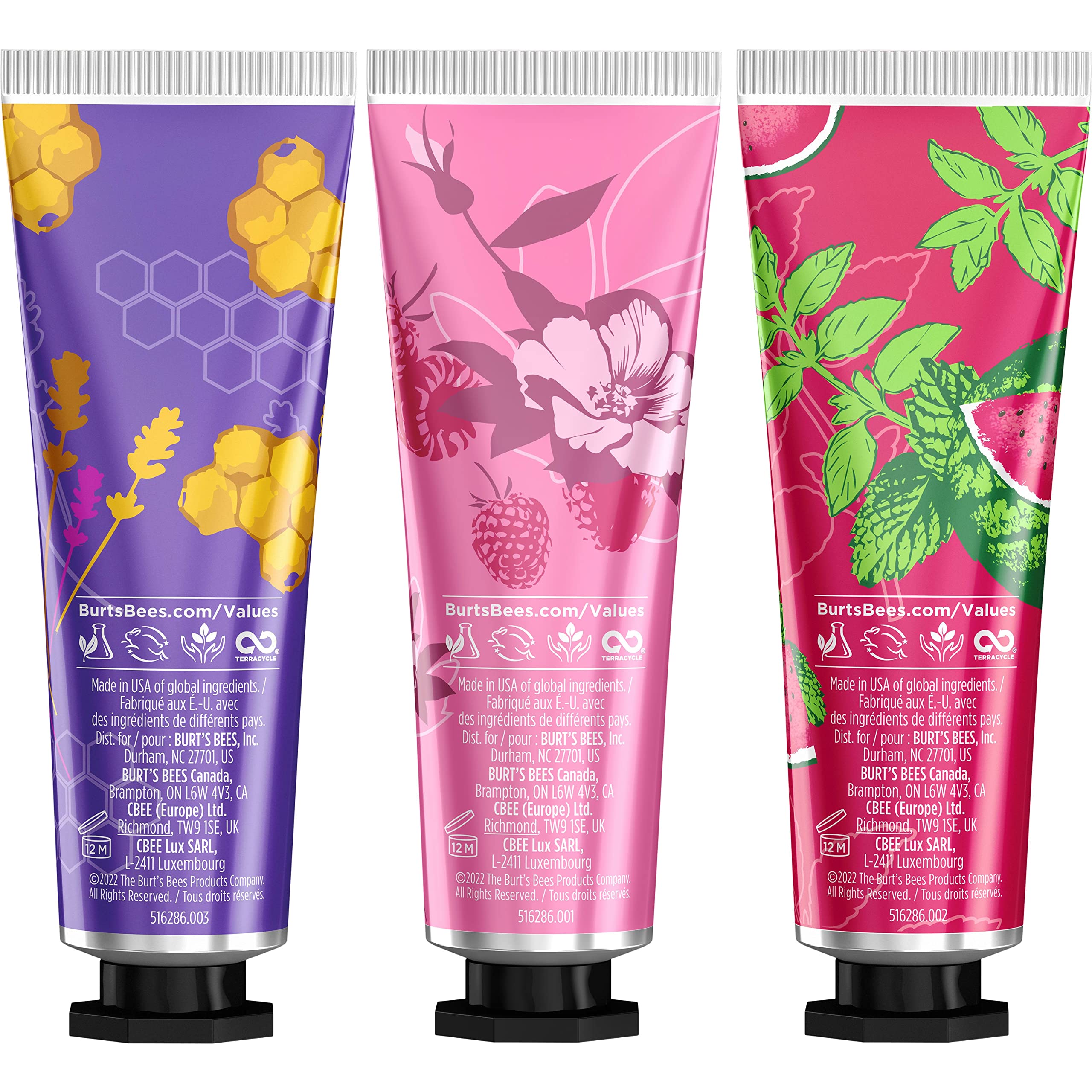 Burt's Bees Spring Gift, 3 Moisturizing Self Care Gifts, Shea Butter Hand Cream Trio Spring Set - Lavender & Honey, Wild Rose & Berry and Watermelon & Mint (Packaging May Vary)