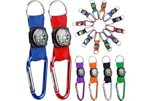 PROLOSO Colorful Carabiner Compass Keychain Belt Clips Kids Toys Prizes Outdoors Adventure Party Favors 36 Pcs